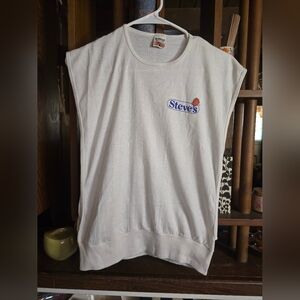 White Sleeveless Top with Logo Steves Ice Cream Medium Vintage